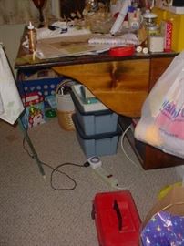 Drop leaf craft table...along with boxes of supplies