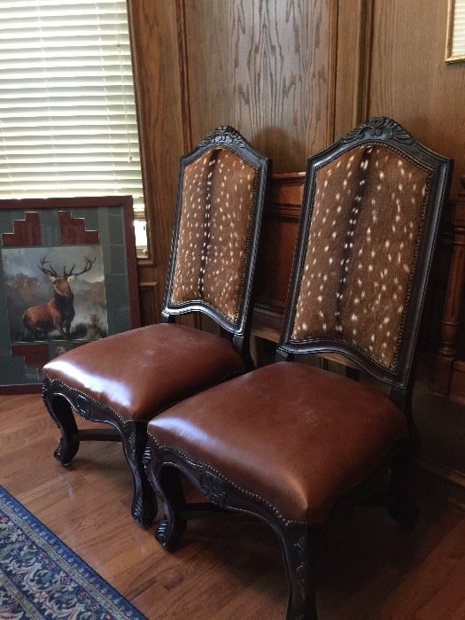 pair chairs - leather & cowhide