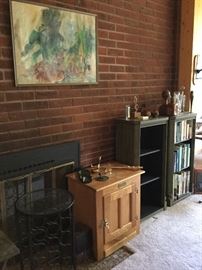 Abstract art, bookshelves and barware