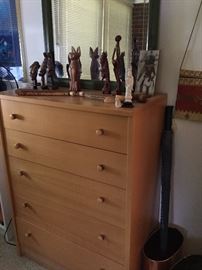 Dresser and wood carvings