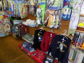 Sweatshirts, t-shirts, visors and loads of flags, banners and flag holders.