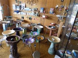 Loads of various bird baths.