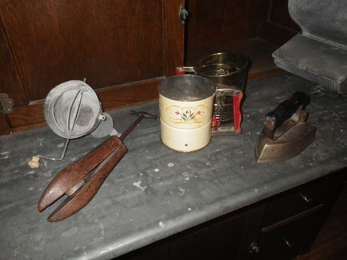 Vintage items shown on Hoosier work space