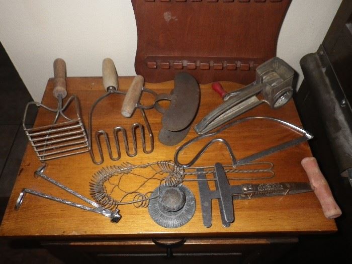 Vintage cooking utensils; and tooth extractor