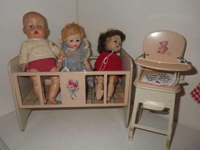 Vintage 1950 dolls and furniture