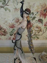 Artist: Guiseppe Armani, Italy. Title: Peacock. Measures about: 19.5" high, 7.5" wide, 5.0" deep.