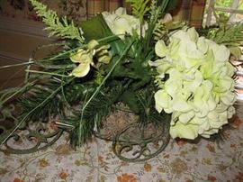 bicycle floral arrangement with hydrangeas