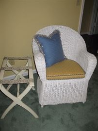 Wicker chair and luggage rack