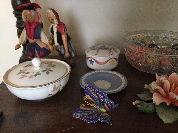 Vintage Doll Set, Wedgewood Bowl with Lid, Capidomonte Flower