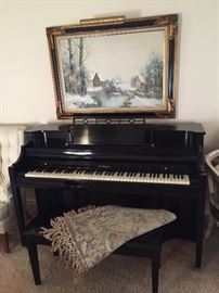 Kimball Black Laquar and Beautiful oil painting by F Wagner