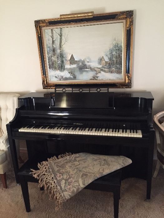 Kimball Black Laquar and Beautiful oil painting by F Wagner