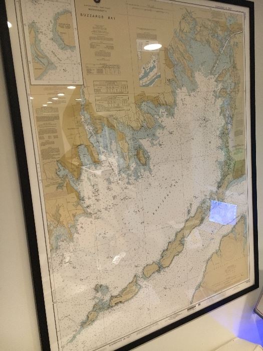 Framed Coastguard nautical chart of Buzzards Bay