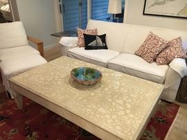 Slip covered couch - matching chair with Design Center coffee table