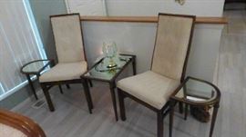 Side chairs  and glass top side tables