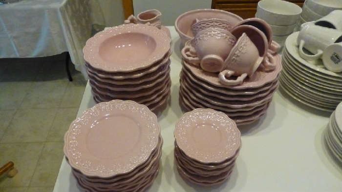 Set of pink LACE dishes by Kennex