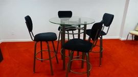 Modern glass top Bar table with 4 swivel bar chairs