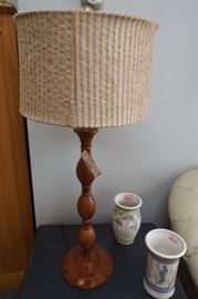 wooden lamp with striped shade 60.00 (we have two matching)