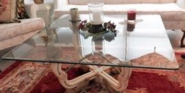 42” Square Glass Top Whicker Cocktail Table