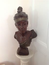 Antique large  bronze bust of a woman by Edouard Villanis with foundry mark, titled "Phryne"