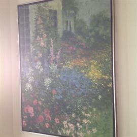 Impressionistic garden scene, oil on canvas, signed