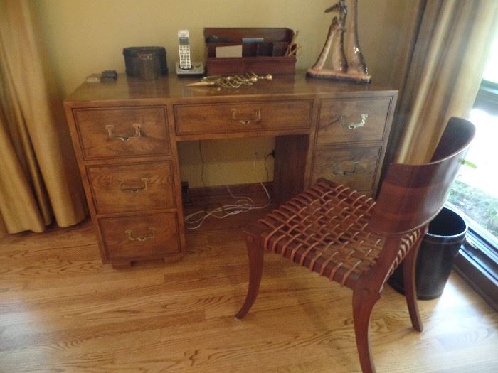 Henredon Artefacts Collection desk and vintage walnut Klismos chair