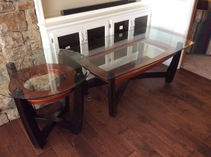 End Table and Coffee Table Beveled Glass/ Black and Copper