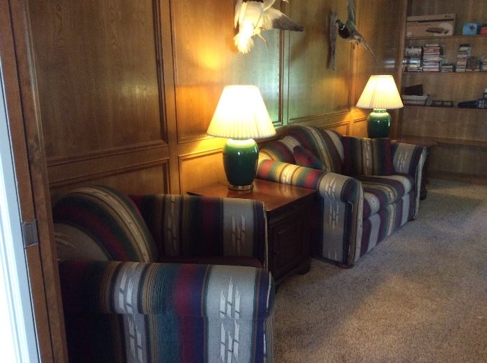 Camel Back Chair and Loveseat and Ottoman