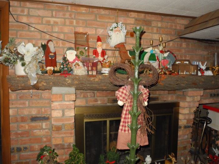 More Christmas on fireplace in basement