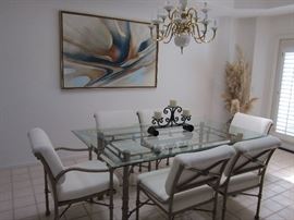 6' X 42" beveled glass table w/ powdered iron frame/legs and 6 chairs                                                        ONLY $200 SATURDAY.  ORIGINAL PAINTING $100 !!!                                