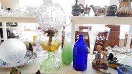 carters ink bottle, antique oil lamps