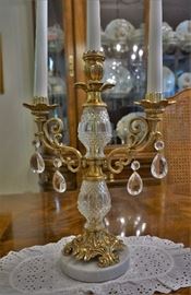 Pair of gilt and crystal candelabras 