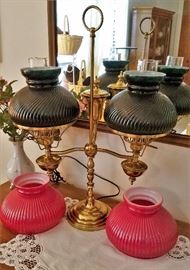 Brass lamp with two sets of glass shades