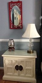 Cut glass lamp, pair oriental red mirrors