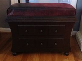 Miniature chest with faux leather seat and two drawers.  Very nice.