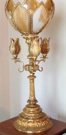 Two table lamps and one matching floor lamp. HEAVY wth glass shades