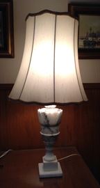 Pair matching alabaster table lamps