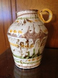Large, heavy handpainted pitcher
