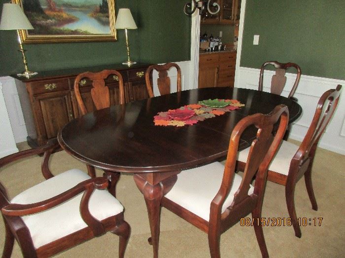 Dining Room table and six upholstered chairs & Buffet