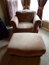 Rolled armed chair and ottoman