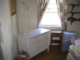 Wicker style and wood interior chest of drawers and wicker Floral holder