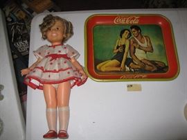 Shirley Temple about 20" tall...And vintage Coka Cola tray