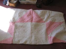pink white quilt