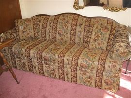 wood trimmed sofa