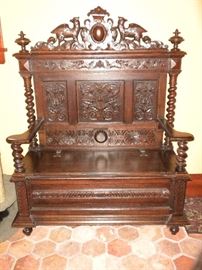Hand Carved Barley Twist Bench with Storage