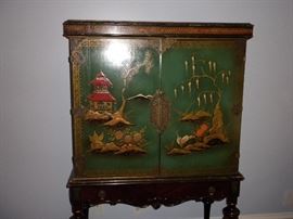 Chinoiserie Linen Press with Velvet Lined Silverware Drawer (2 Pcs.) circa 1920