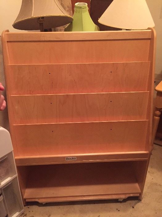 Children's Constructive Play-Things BookShelf.  Back Side. On Wheels. Excellent Quality and in New Condition. Wheels can snap shut as well.  $225.00.