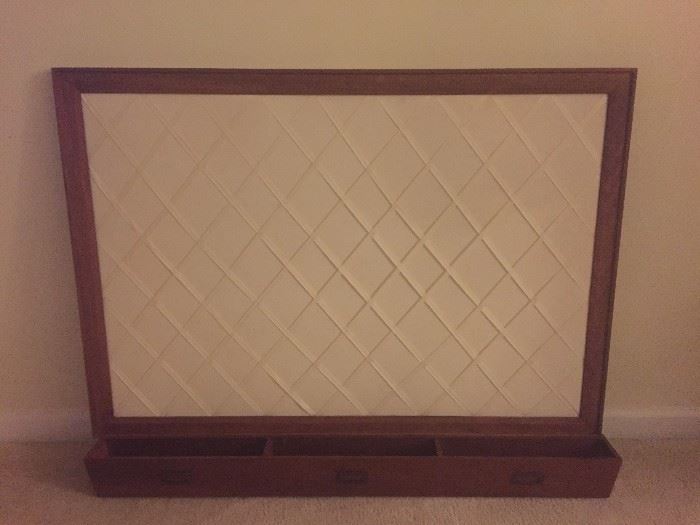 Pottery Barn Wall Hanging Unit with ribbon cross-laced to insert photos and 3 front pockets.  Excellent quality. $40.00.