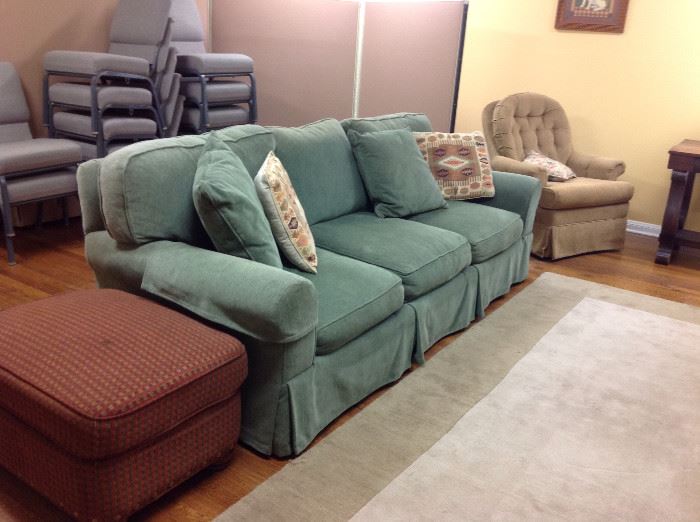 Lee upholstered sofa, Lane ottoman (matching recliner chair available, and swivel rocker