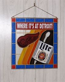 Redwings Lite Beer Beveled Stain Glass