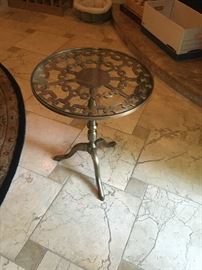 Brass Wheel Table with Glass Top